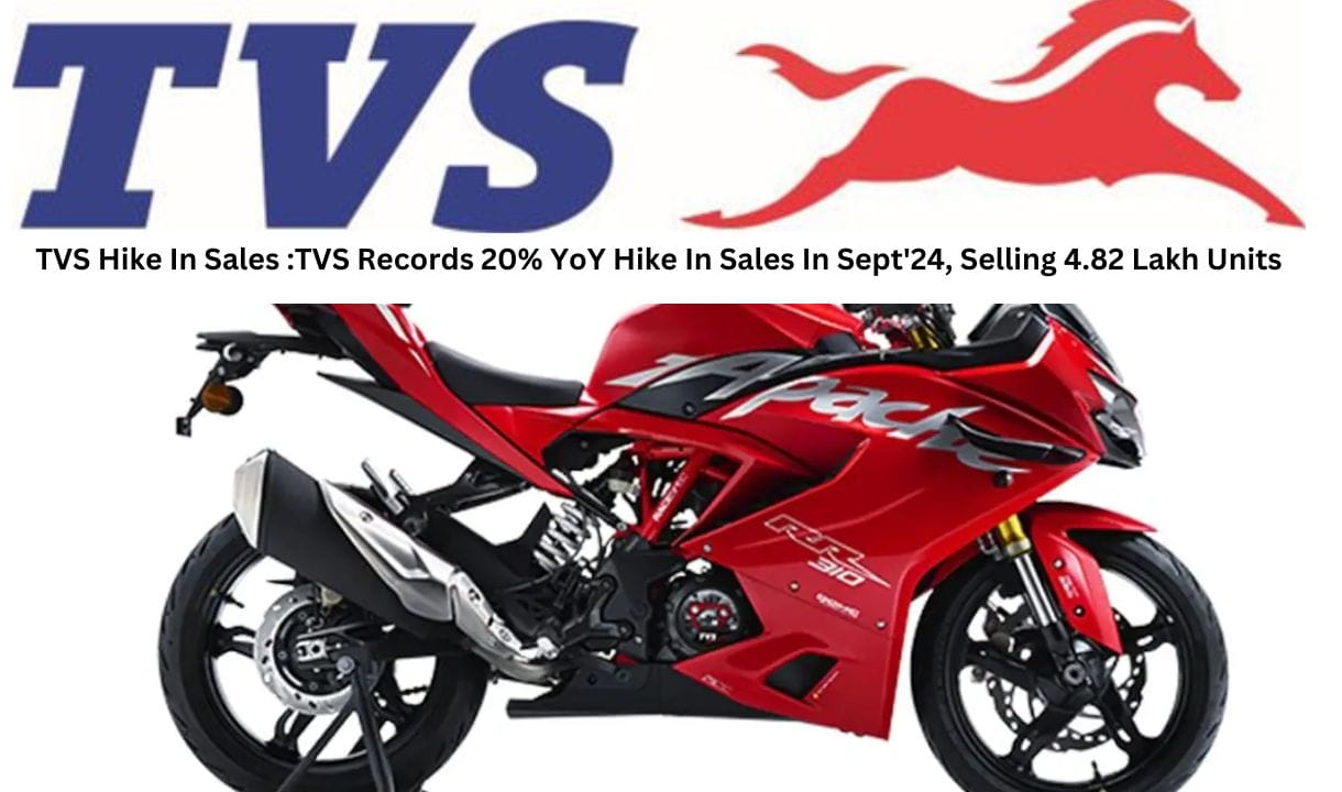 TVS Hike In Sales :TVS Records 20% YoY Hike In Sales In Sept'24, Selling 4.82 Lakh Units